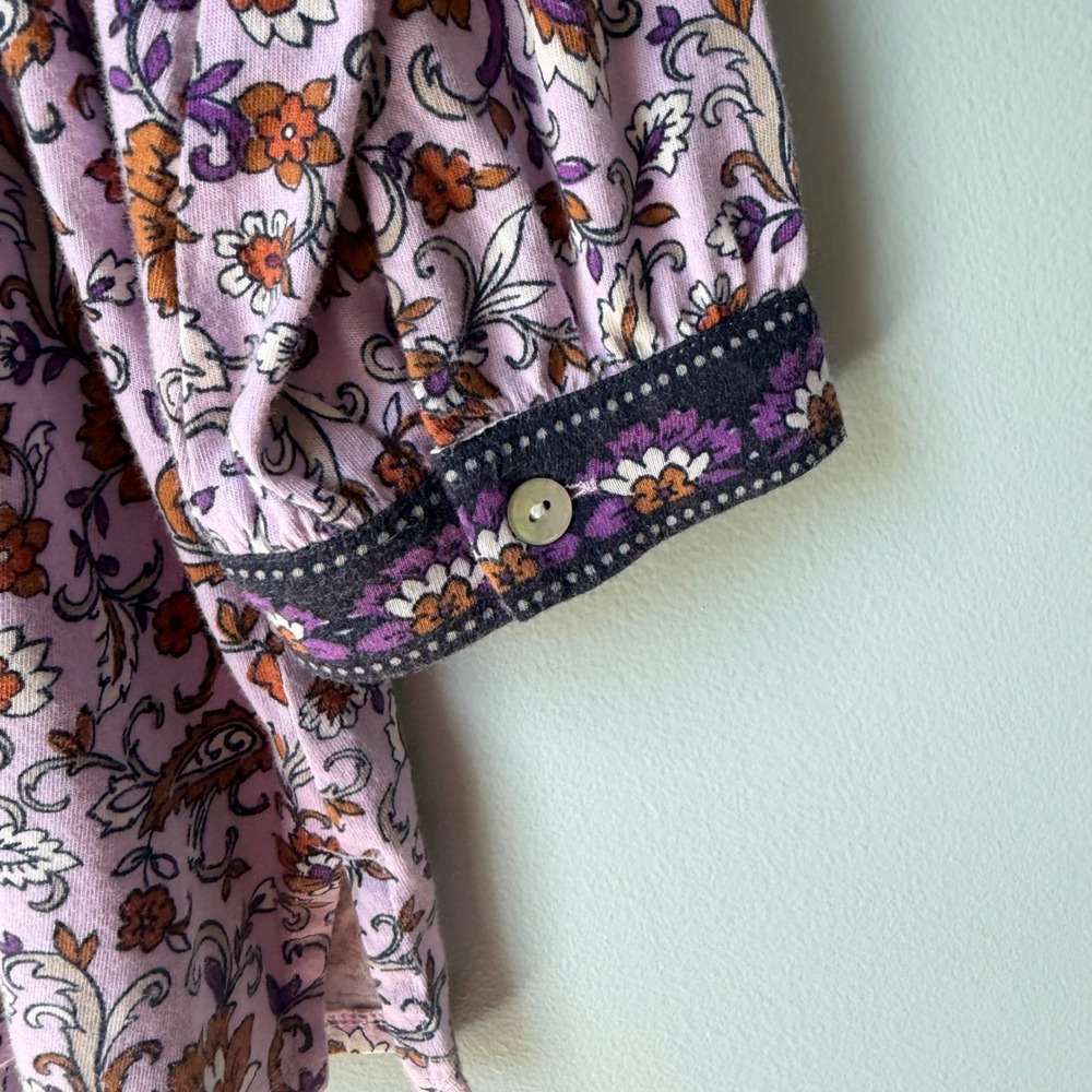 J.‎ Jill Petite Floral Paisley Print Top Peasant Boho Pink Purple 3/4 Sleeve XSP - Picture 8 of 14